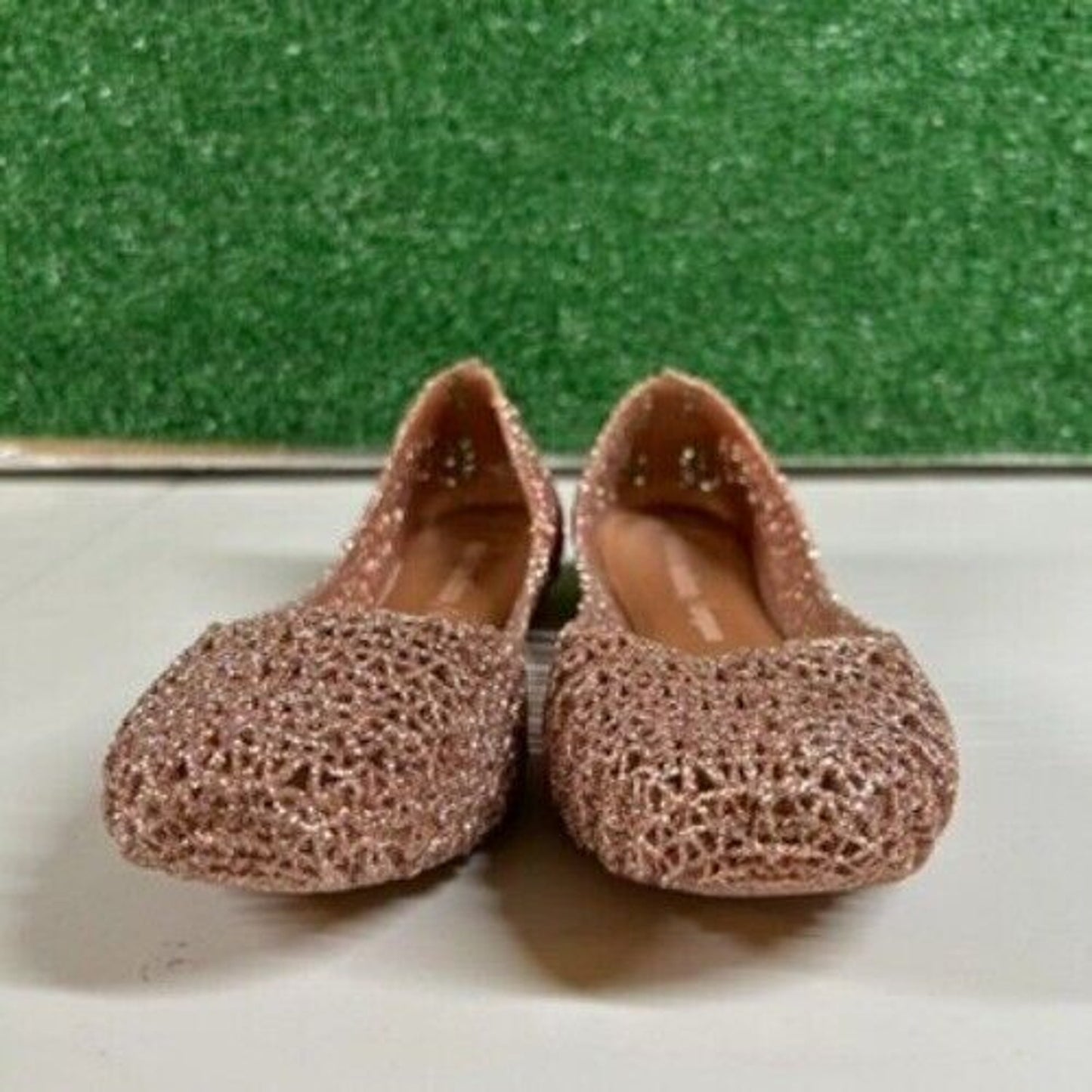 Mini Melissa Campana Glitter Ballet Flats Sparkle Shoes Rose Gold Kids Size 3Y
