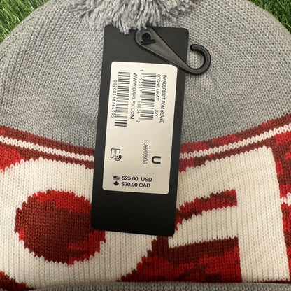 Oakley Wanderlust Pom Beanie Adult One Size Gray Red Hat Winter Snow Outdoor NEW
