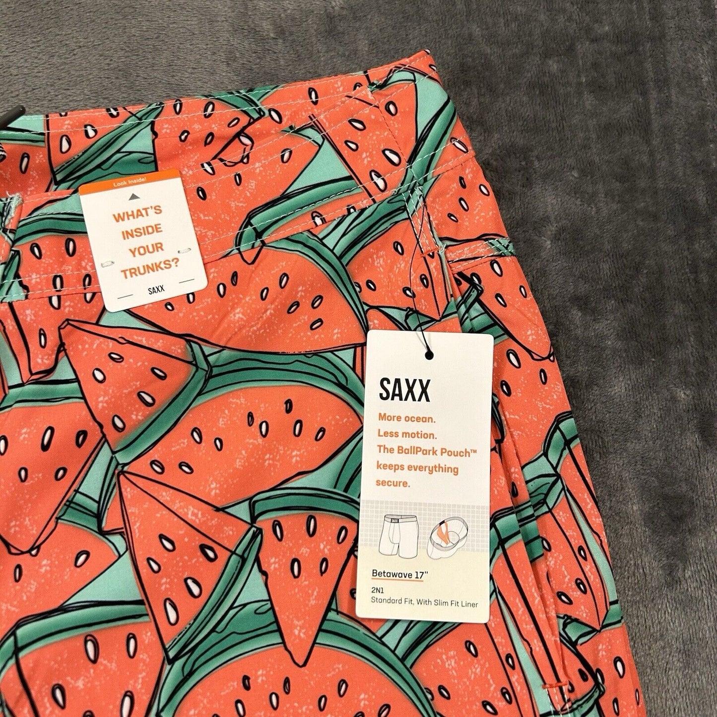 SAXX Betawave 2N1 Board Shorts Men 38" Red Watermelon AOP Drawstring Swim NEW