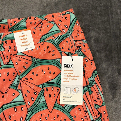 SAXX Betawave 2N1 Board Shorts Men 38" Red Watermelon AOP Drawstring Swim NEW