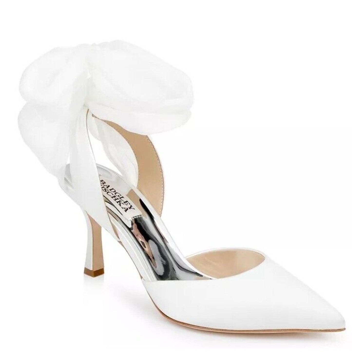 Badgley Mischka Women's Blaze Ankle Wrap Evening Pumps White Satin Size 5