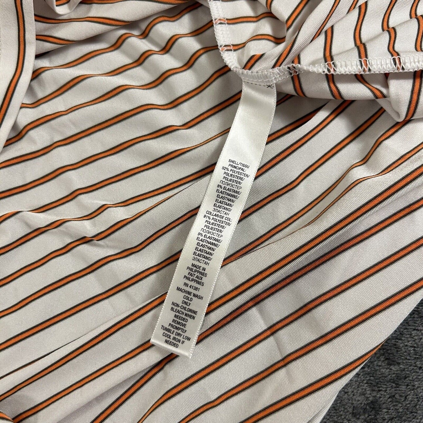 RLX Ralph Lauren Polo Shirt Mens Large White Orange Striped Short Sleeve Golf