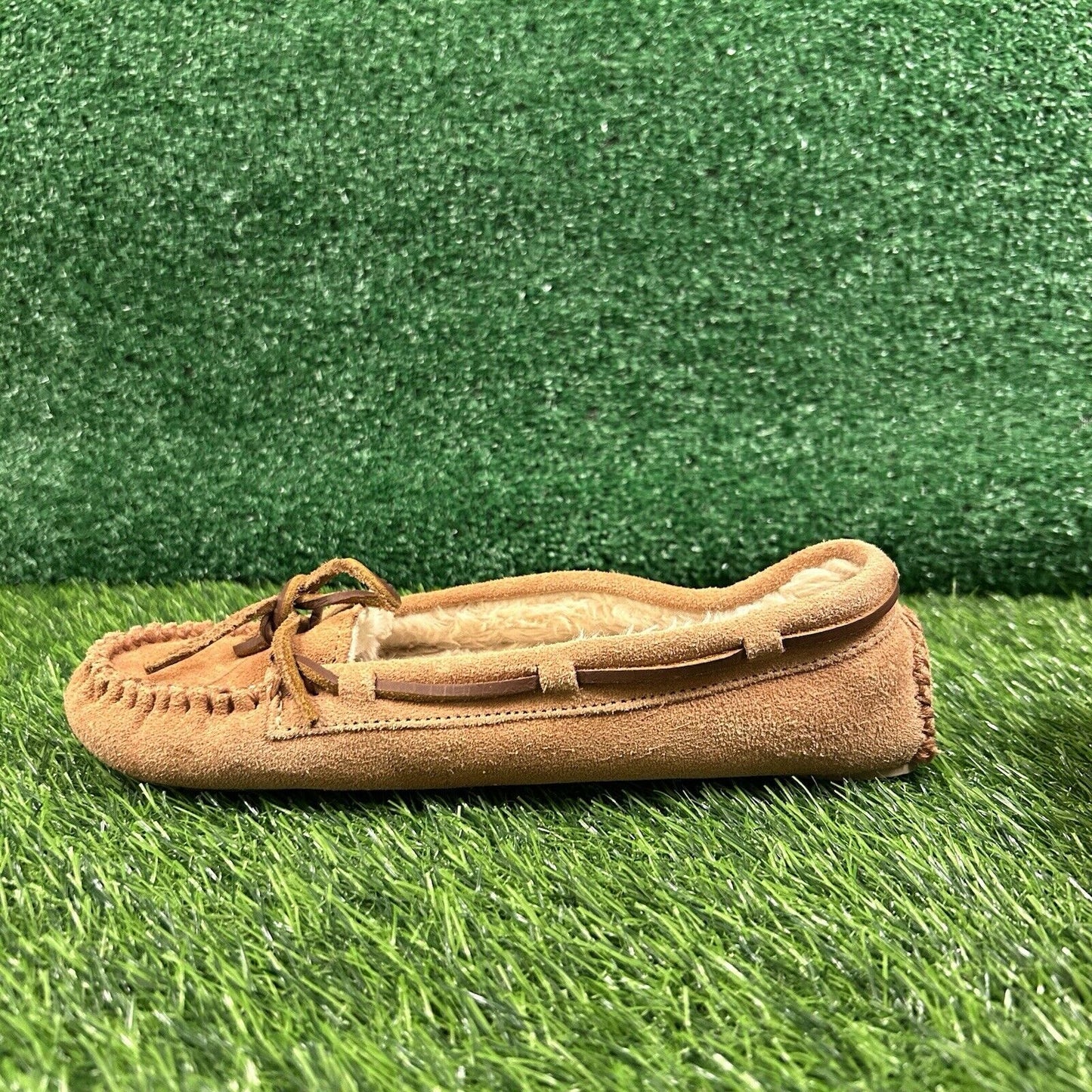 Minnetonka Moccasins Womens 8 M Brown Leather Suede Shoes Slipper Fur Lined