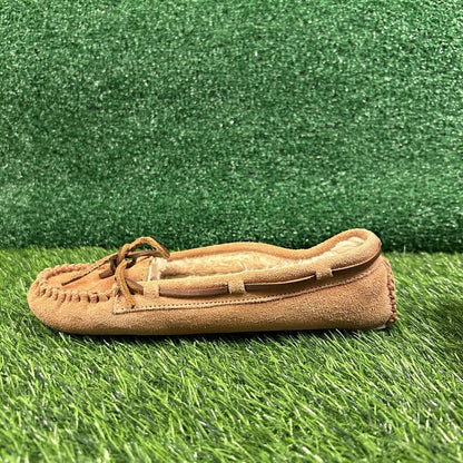 Minnetonka Moccasins Womens 8 M Brown Leather Suede Shoes Slipper Fur Lined
