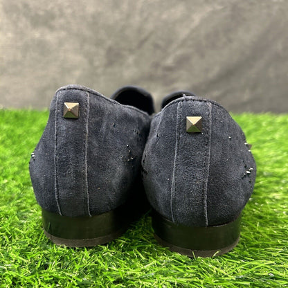 Donald Pliner Loafer Womens 6.5 M Blue Shoe Suede Leather Slip On Studded Luxxsp