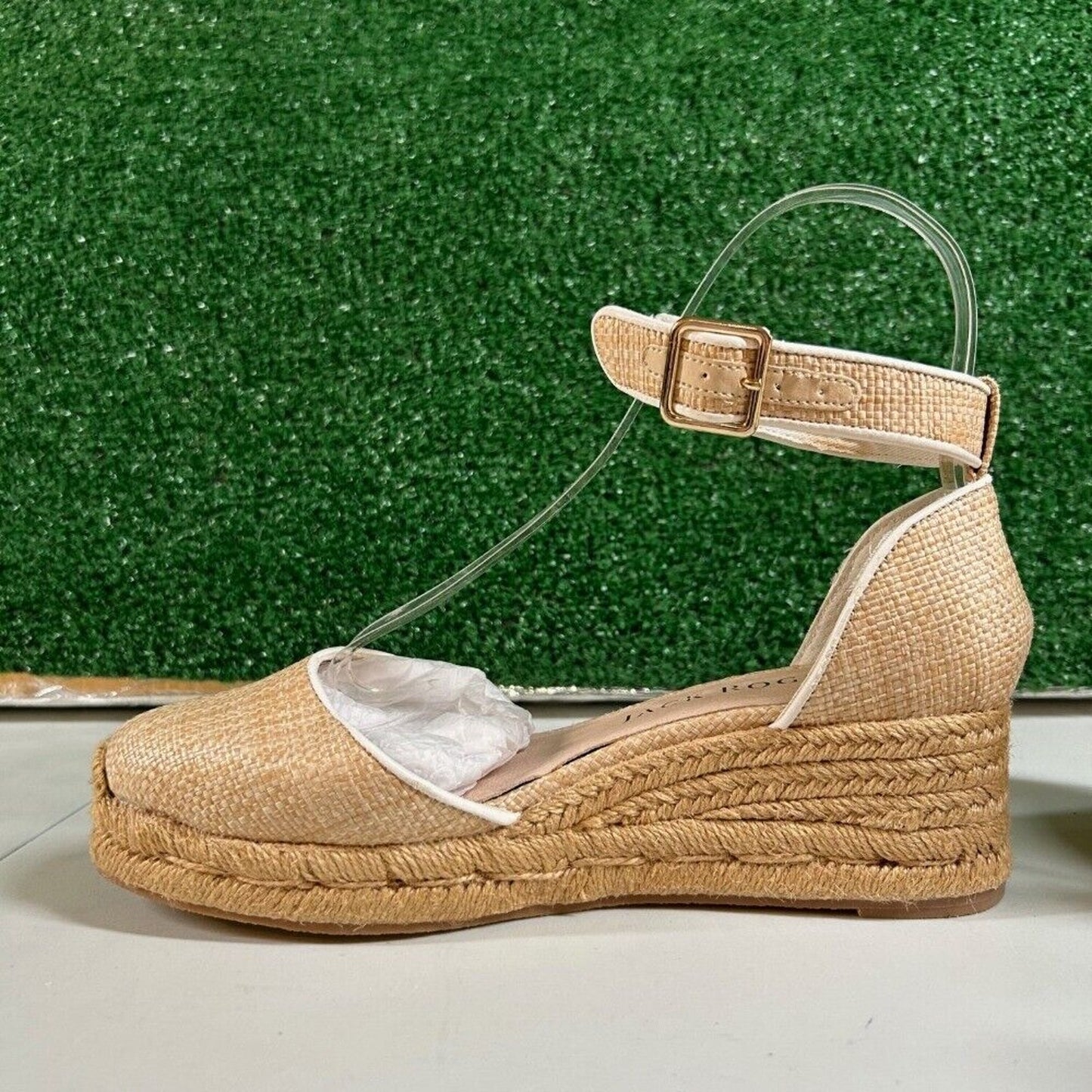 Jack Rogers Palmer Espadrille Wedge Sandals Ankle Strap Beige Womens 7.5 M
