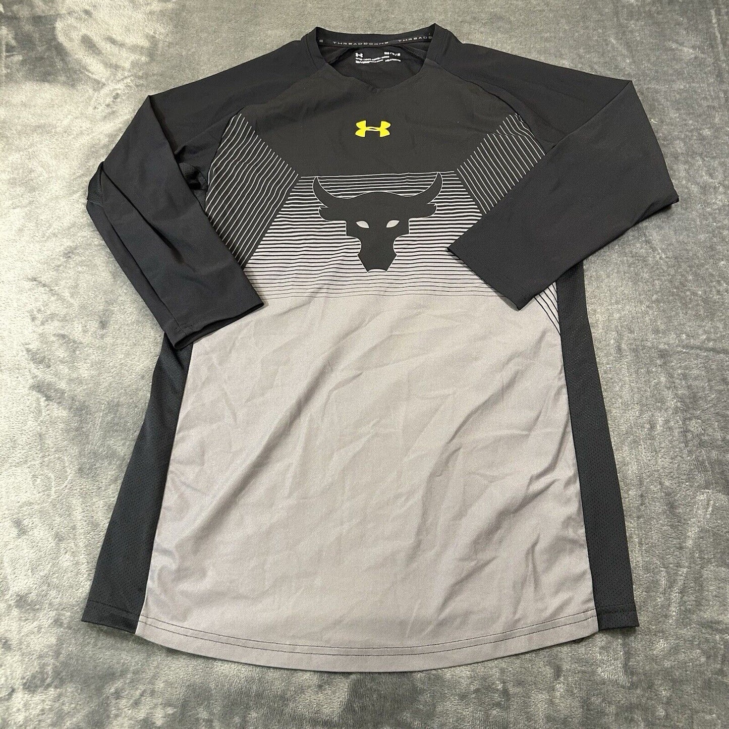 Under Armour Shirt Mens Medium Gray Black 3/4 Sleeve Project Rock Threadborne