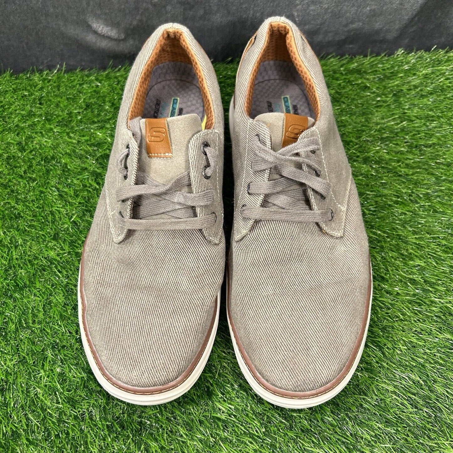 Skechers Oxfords Mens 13 Gray Brown Canvas Shoes Casual Comfort Lace Up Moreno