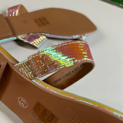 Chinese Laundry Iridescent Pink Slide Sandals Square Toe Two Strap Womens 6.5