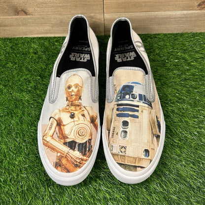 Sperry Star Wars Mens 10.5 White Graphic Shoes Sneakers Slip On R2D2 C3PO Casual