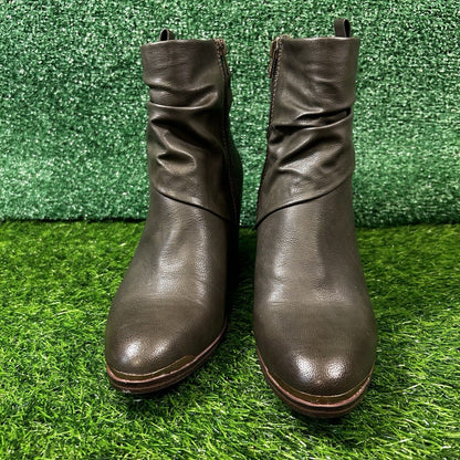 Baretraps Katherine Boots Womens 9.5 M Dark Green Heeled Zip Up Buckle Casual