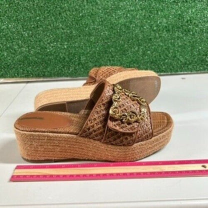 Sam Edelman Celia Woven Espadrille Platform Slides Brown Strap Womens 9.5 M