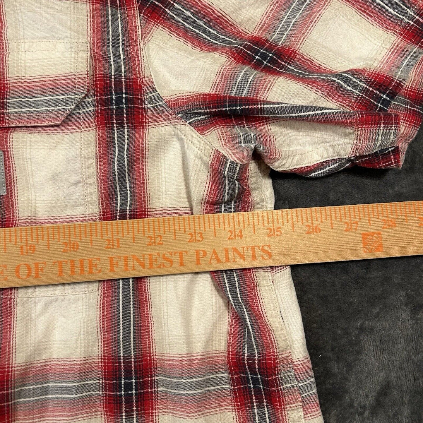 Carhartt Shirt Mens Extra Large White Red Plaid Button Up Short Sleeve Flap