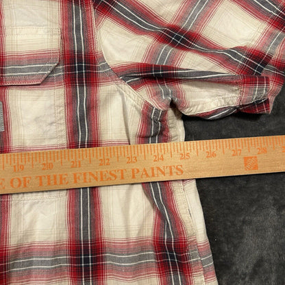 Carhartt Shirt Mens Extra Large White Red Plaid Button Up Short Sleeve Flap