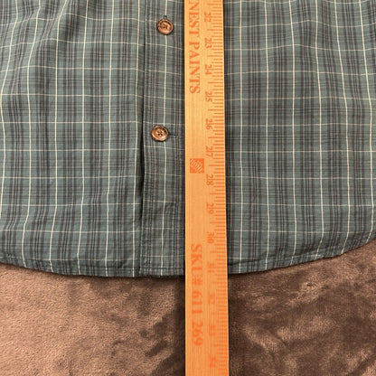 Duluth Trading Shirt Men Large Turquoise Check Preppy Button Up Long Sleeve Work