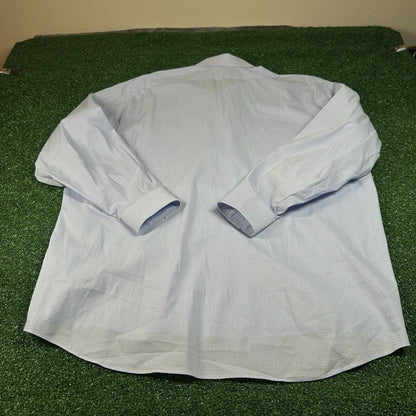 Van Heusen Shirt Men 18.5 34/35 Blue White Striped Stretch Button Up Long Sleeve