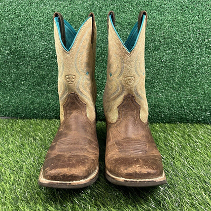 Ariat Quickdraw Boots Womens 6.5 / 6Y Brown Leather Cowgirl Western Embroidered