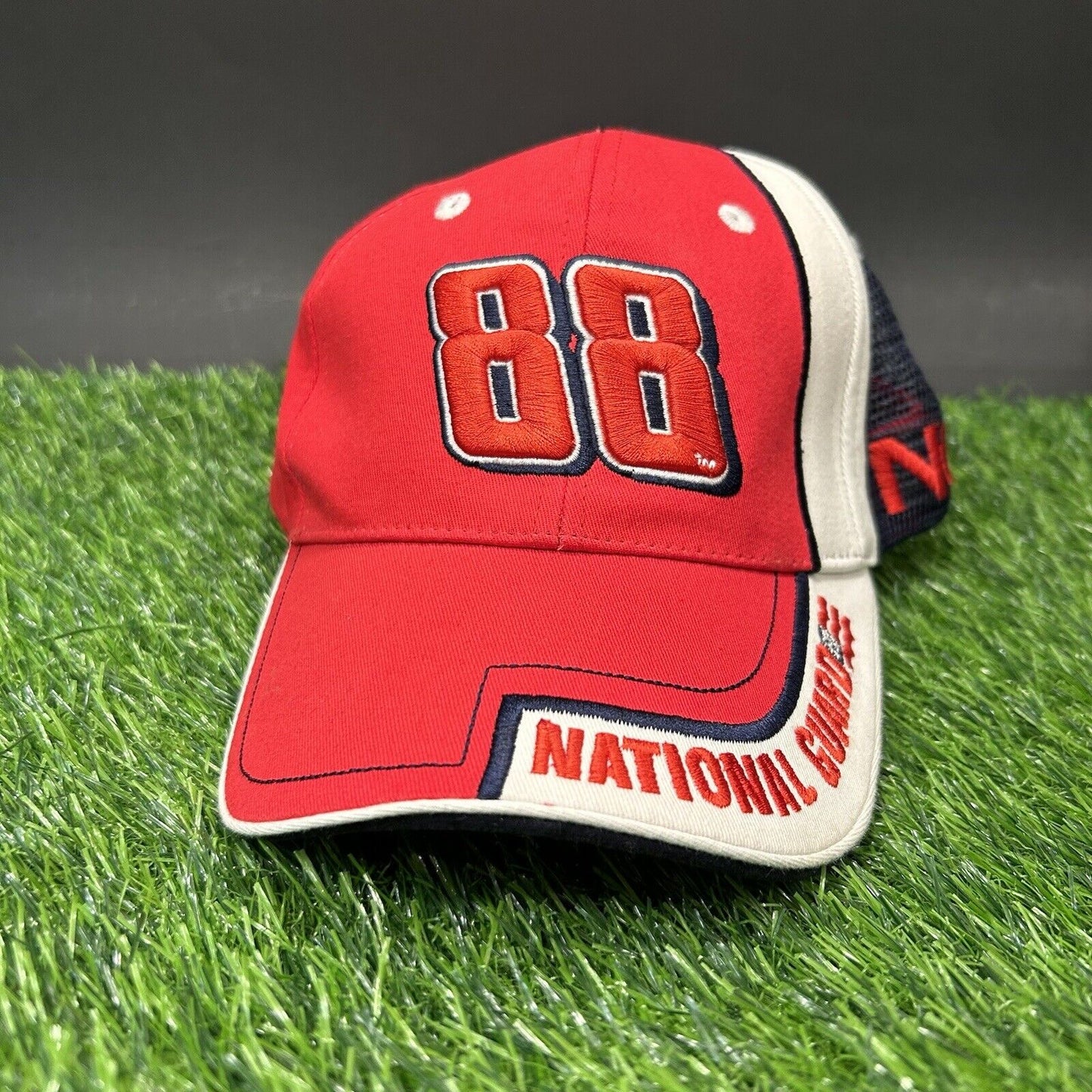 Dale Earnhardt Jr 88 Trucker Hat Cap Red White Blue National Guard Adjustable