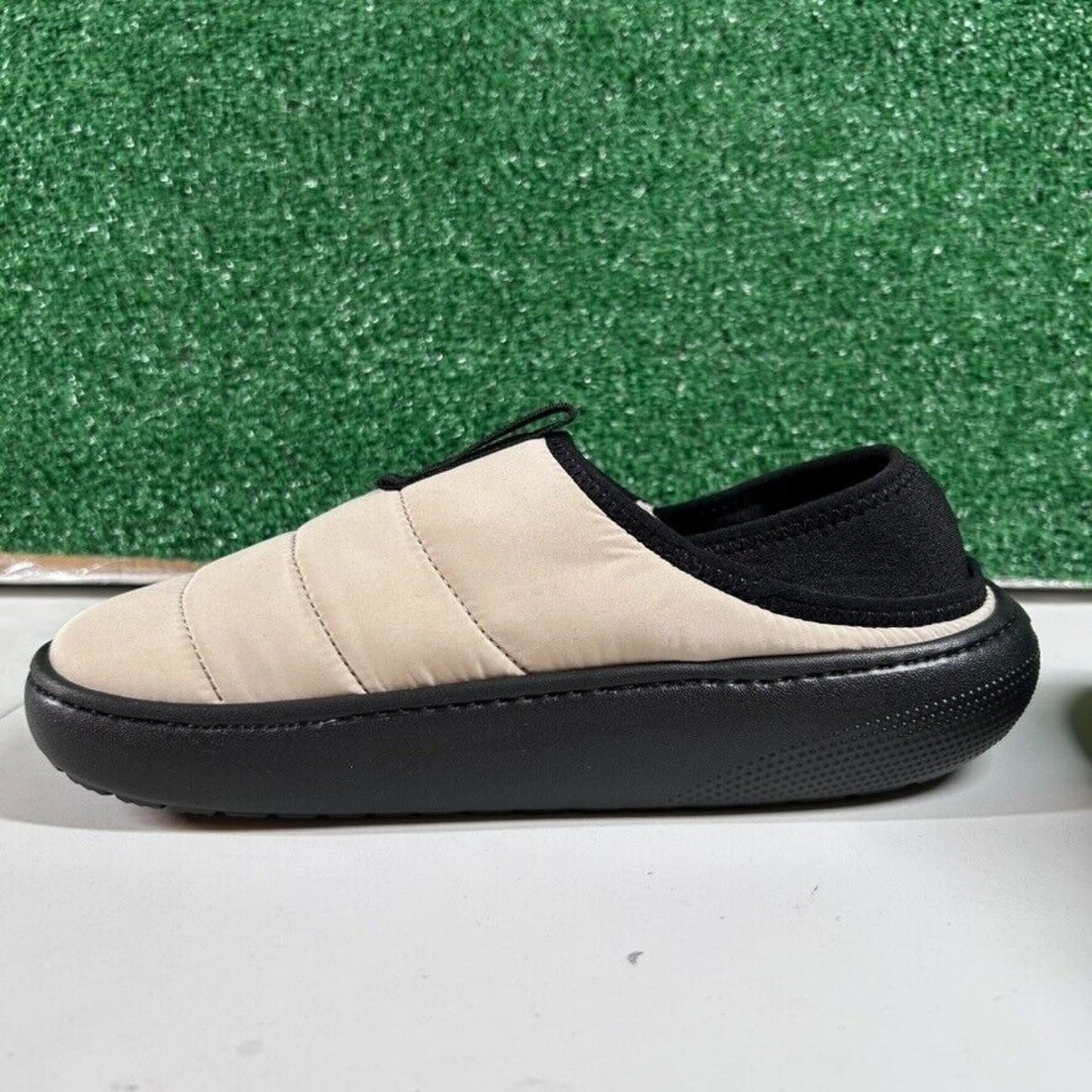 Crocs Classic Puff Mocs Beige Black Slip On Casual Comfort Shoes Womens 9 New