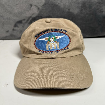 Vintage Reagan Library Air Force One Hat Cap Mens Tan Strap Back Adjustable