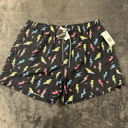 Boardies Board Shorts Mens Extra Large 34" Black Zaps Neon Swim Drawstring NEW