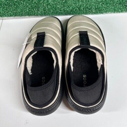 Crocs Classic Puff Mocs Beige Black Slip On Casual Comfort Shoes Womens 9 New