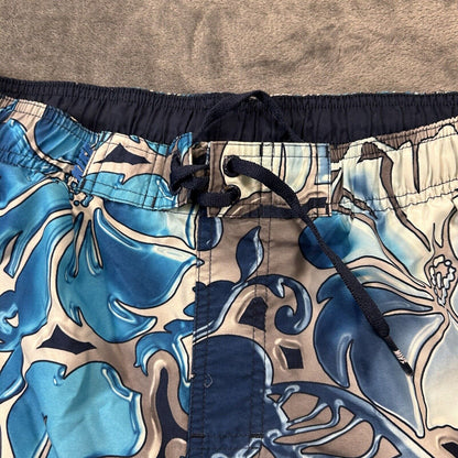 Nike Swim Trunks Mens Large Blue Gray Floral Swimwear Bottoms Board Shorts Beach
