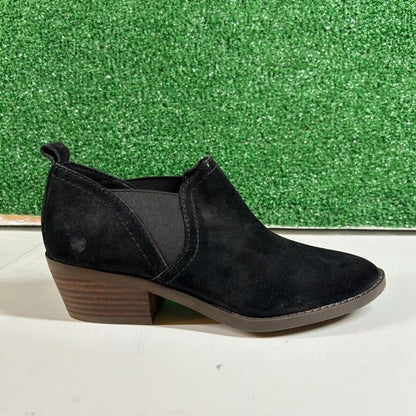 Lucky Brand Fallo Boots Black Suede Leather Ankle Booties Heeled Womens 5.5 M