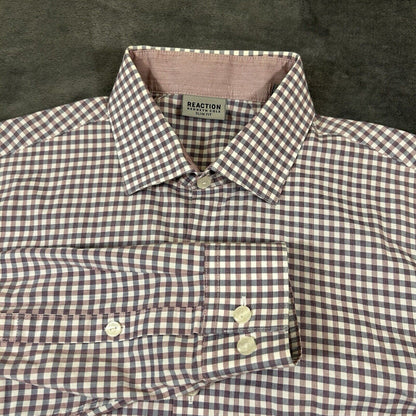Kenneth Cole Dress Shirt Mens 16 34/35 Purple Blue Check Button Up Slim Fit