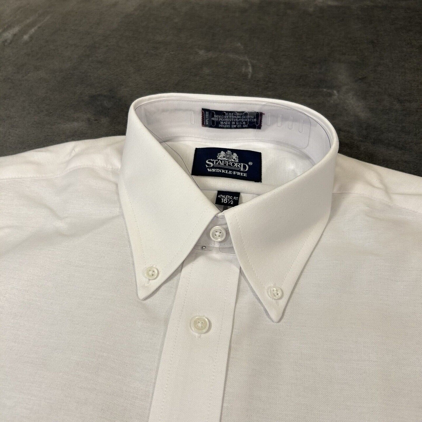 Stafford Shirt Mens 16.5 White Button Up Short Sleeve Athletic Fit Casual New