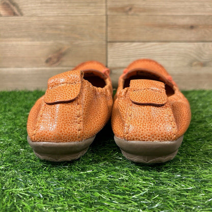 Hush Puppies Ceil Flats Womens 9 M Orange Pebbled Leather Casual Comfort Elastic