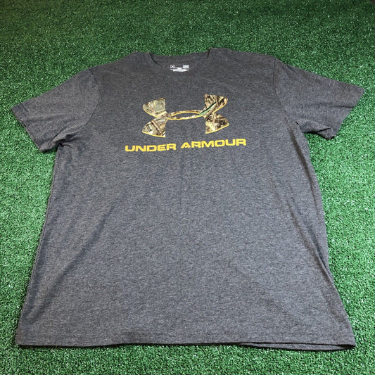 Under Armour Shirt Men Large Gray Camo LogoShort Sleeve Heatgear Casual Hunting