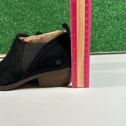 Lucky Brand Fallo Boots Black Suede Leather Ankle Booties Heeled Womens 5.5 M