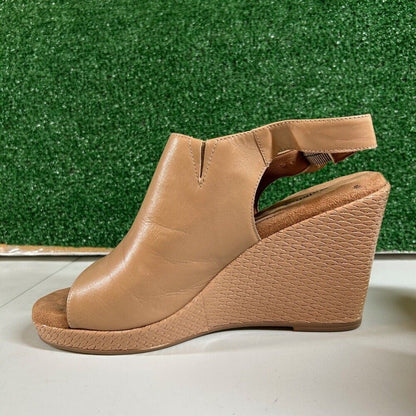 Walking Cradles Wedge Sandals Open Toe Ankle Strap Tan Leather Shoes Womens 12W
