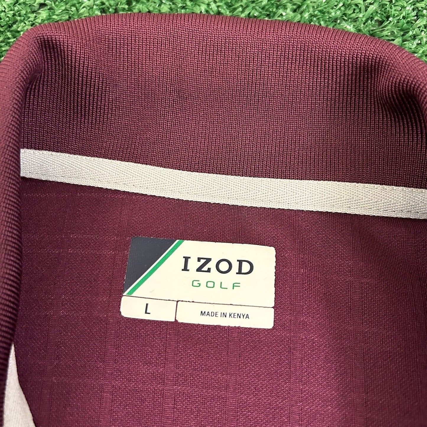 Izod Polo Shirt Mens Large Purple/Red Striped Short Sleeve Golf Athletic Preppy