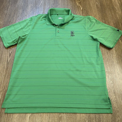 Under Armour Polo Shirt Mens Large Green Striped Heatgear TPC Golf Athletic