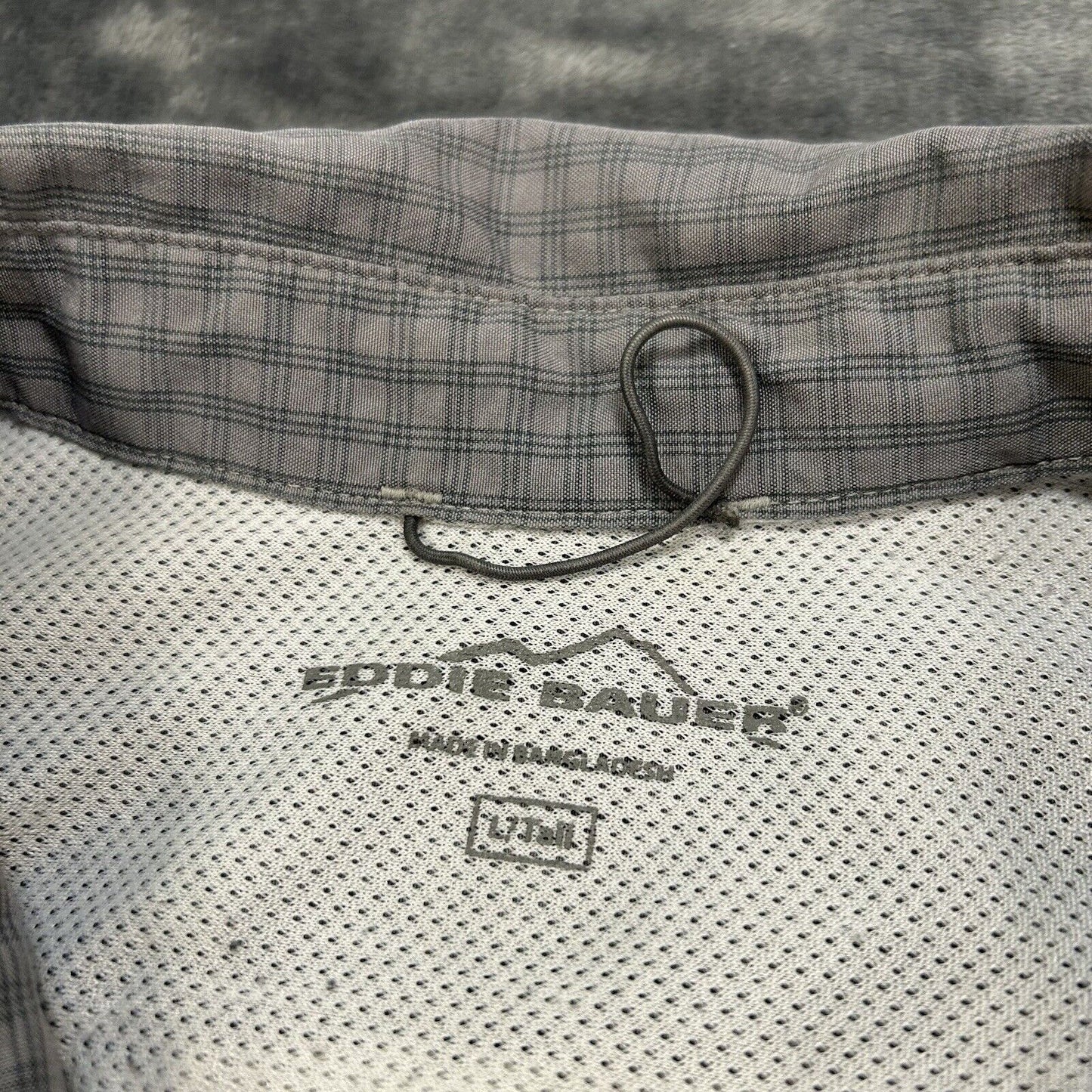 Eddie Bauer Shirt Mens Large Tall LT Gray Plaid Button Up Short Sleeve Pockets