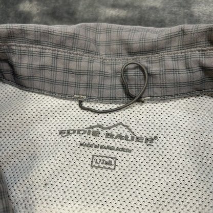 Eddie Bauer Shirt Mens Large Tall LT Gray Plaid Button Up Short Sleeve Pockets