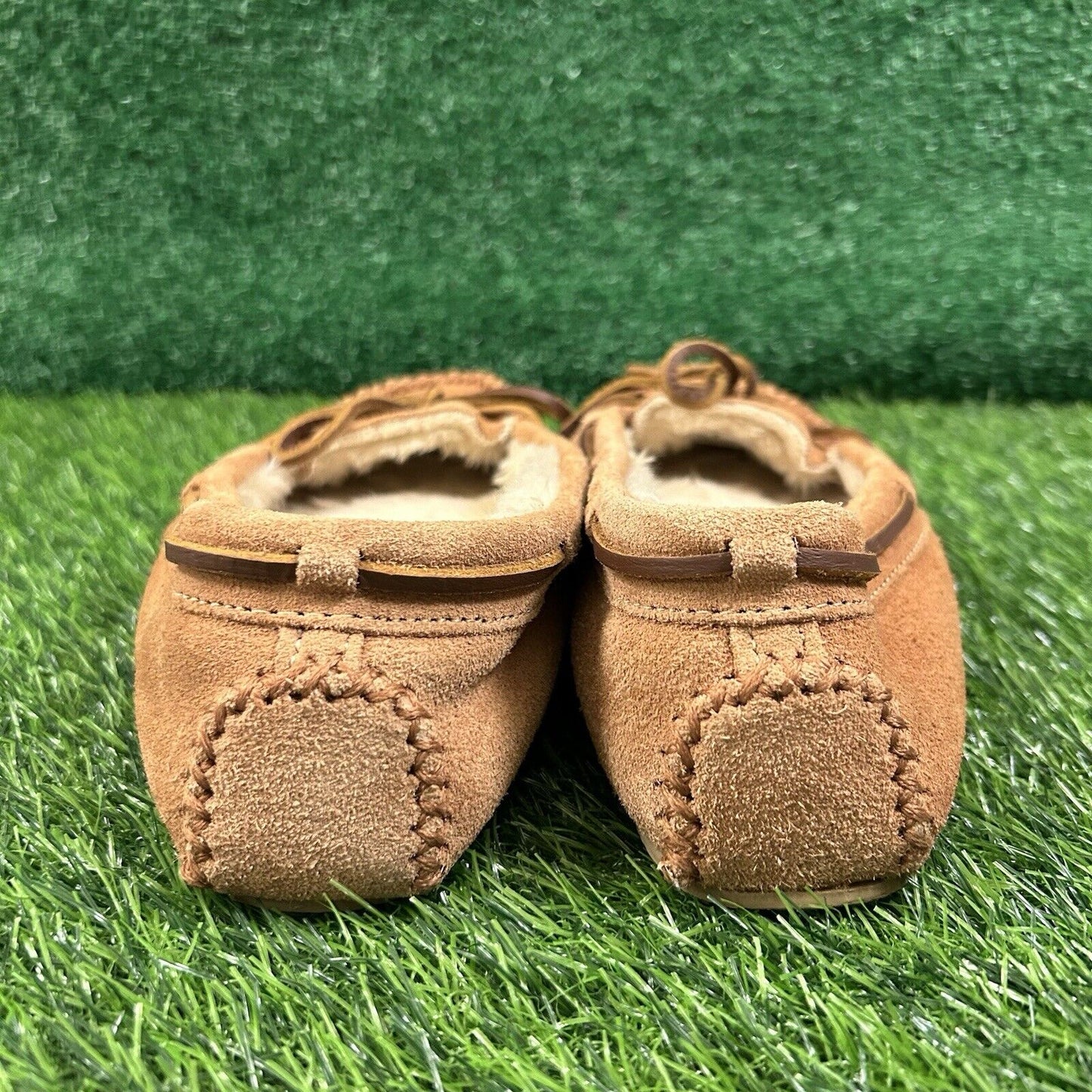 Minnetonka Moccasins Womens 8 M Brown Leather Suede Shoes Slipper Fur Lined