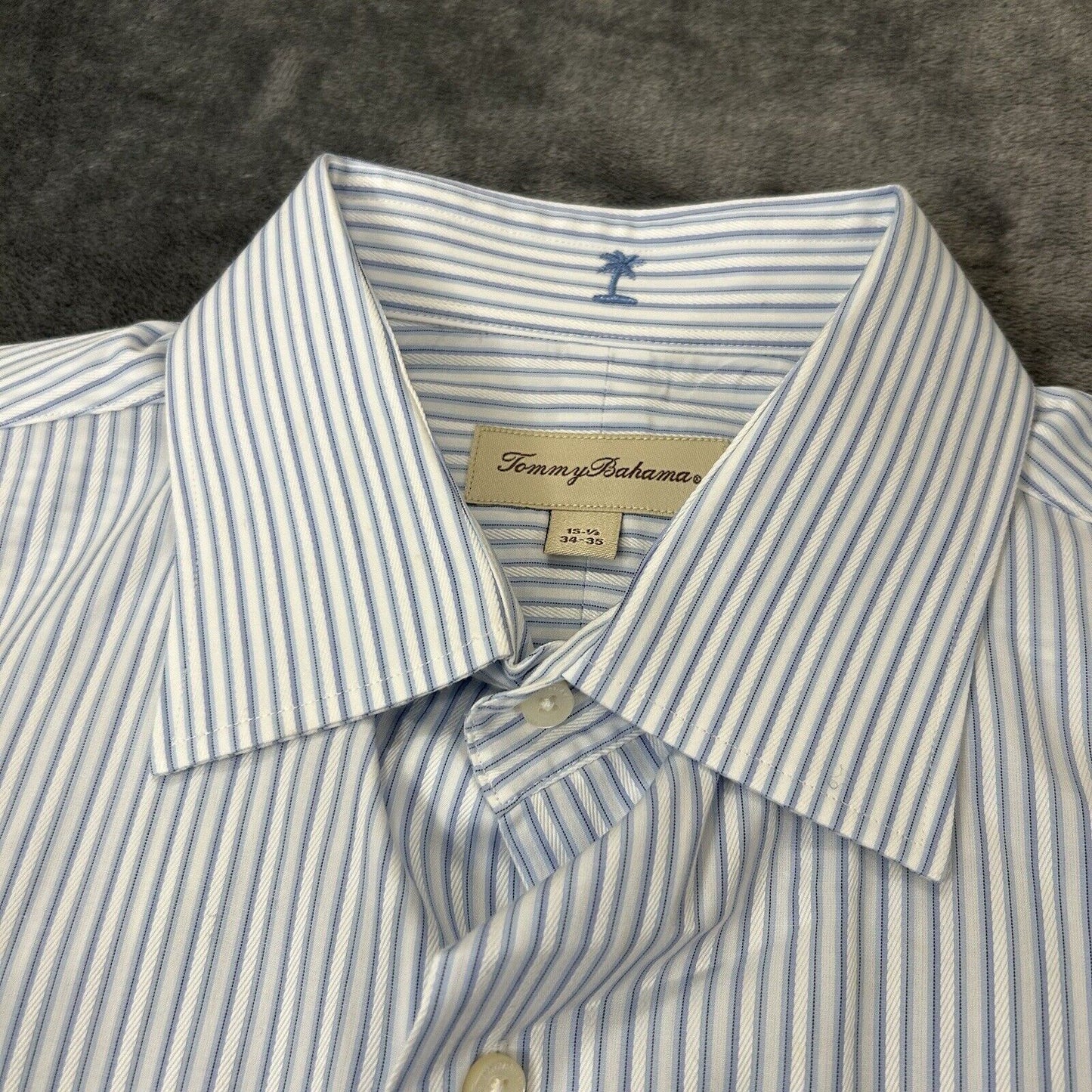 Tommy Bahama Shirt Mens 15.5 34/35 Blue White Striped Button Up Long Sleeve Work