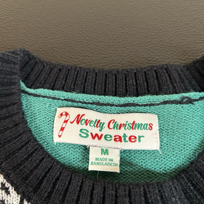 Novelty Christmas Sweater Mens Medium Green Black Llama Sweatshirt Pullover NEW