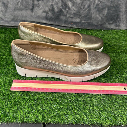 Clarks Daelyn Towne Loafer Womens 8.5 M Gold Shoes Leather Comfort Platform