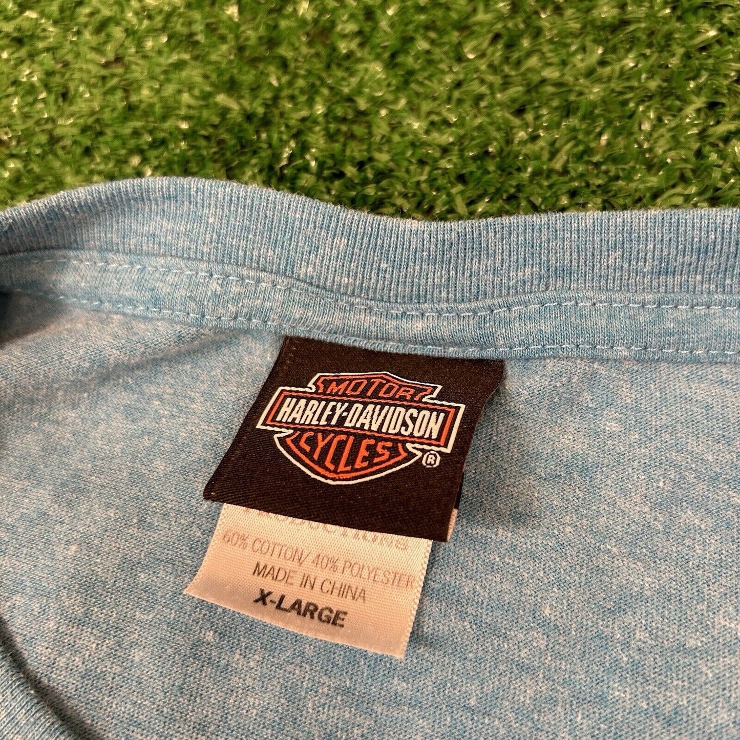 Harley Davidson Shirt Mens Extra Large Blue Short Sleeve Motorcycles Beach Y2K