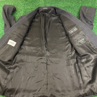 Lubiam Blazer Jacket Mens 43 Black Gray Wool Made Italy Sport Coat Work Formal