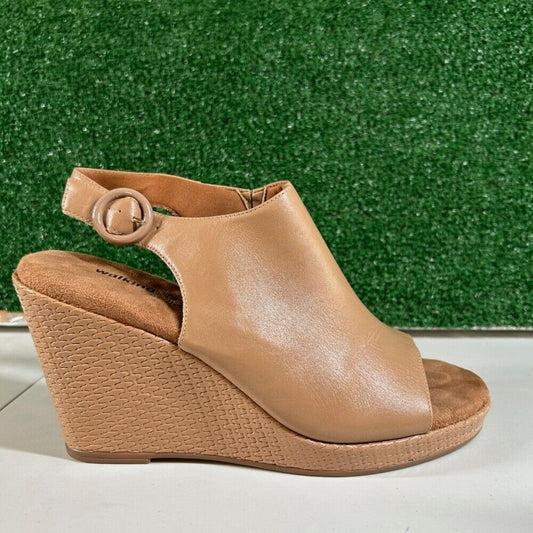 Walking Cradles Wedge Sandals Open Toe Ankle Strap Tan Leather Shoes Womens 12W