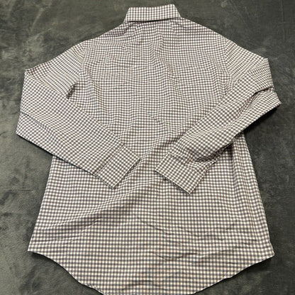 Kenneth Cole Dress Shirt Mens 16 34/35 Purple Blue Check Button Up Slim Fit