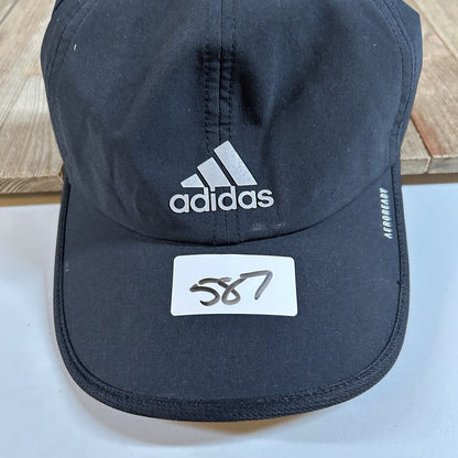 Adidas Running Hat Cap Mens Strapback Black Silver Logo Stretch Lightweight Aero