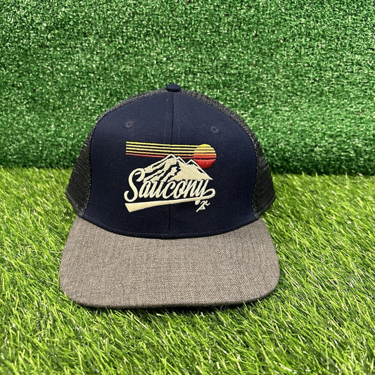 Saucony Trucker Hat Cap Mens Snapback Navy Gray Embroidered Wool Mesh Back