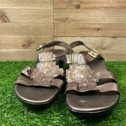 Clarks Bendables Sandals Womens 10 M Bronze Wedge Strappy Leather Open Toe