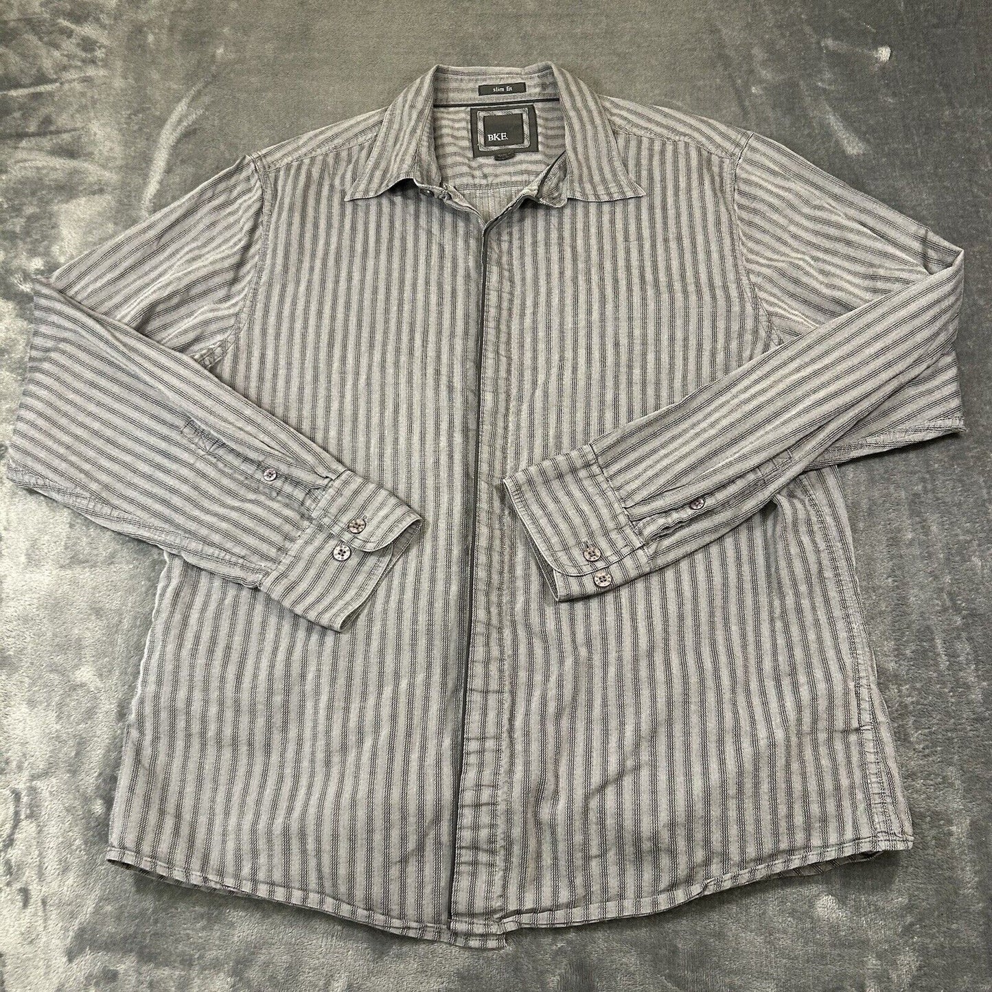 BKE Shirt Mens Extra Large Gray Striped Button Up Long Sleeve Work Slim Fit